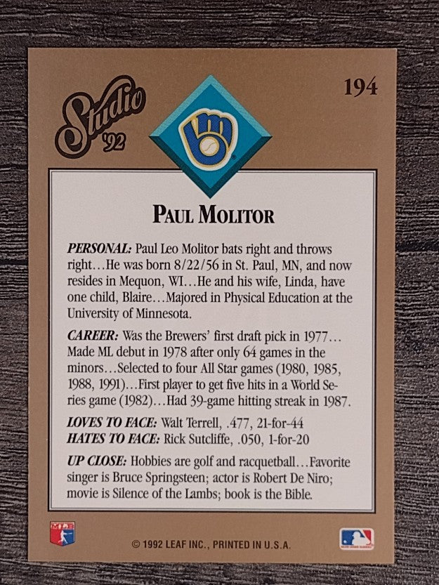 1992 Studio #194 Paul Molitor