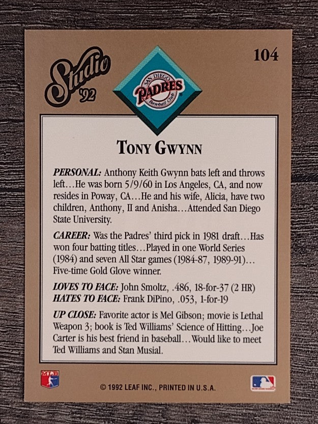 1992 Studio #104 Tony Gwynn