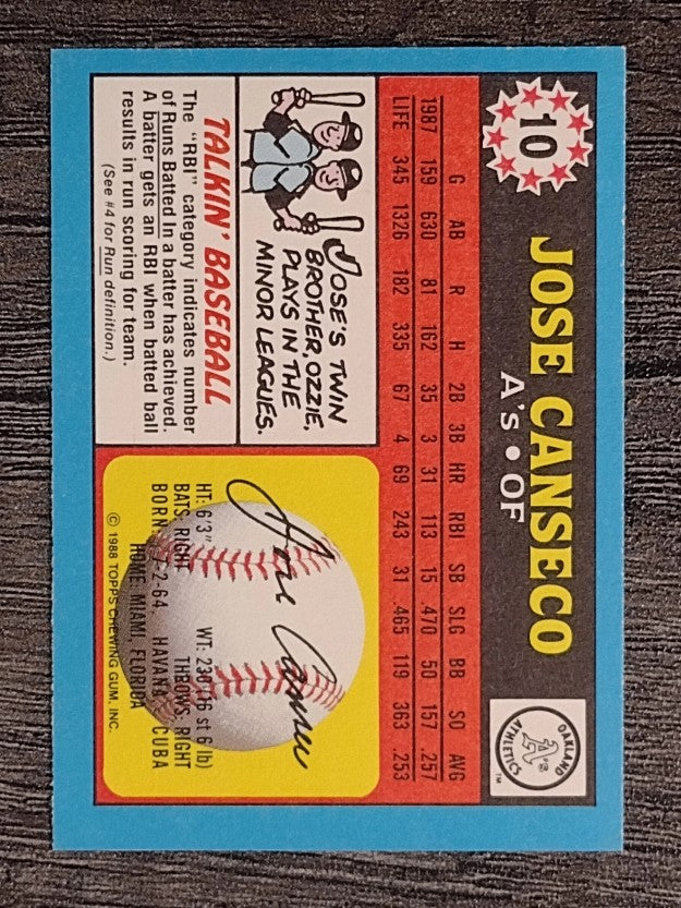 1988 Topps UK Minis #10 Jose Canseco