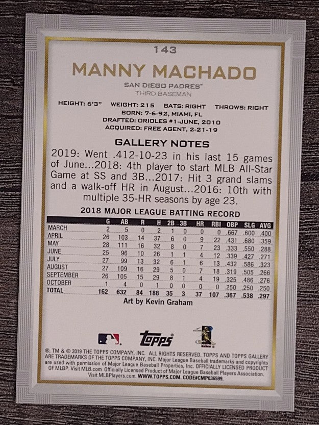 2019 Topps Gallery #143 Manny Machado