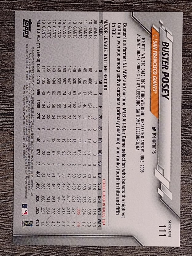 2020 Topps #111 Buster Posey