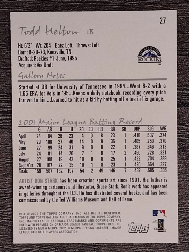 2002 Topps Gallery #27 Todd Helton