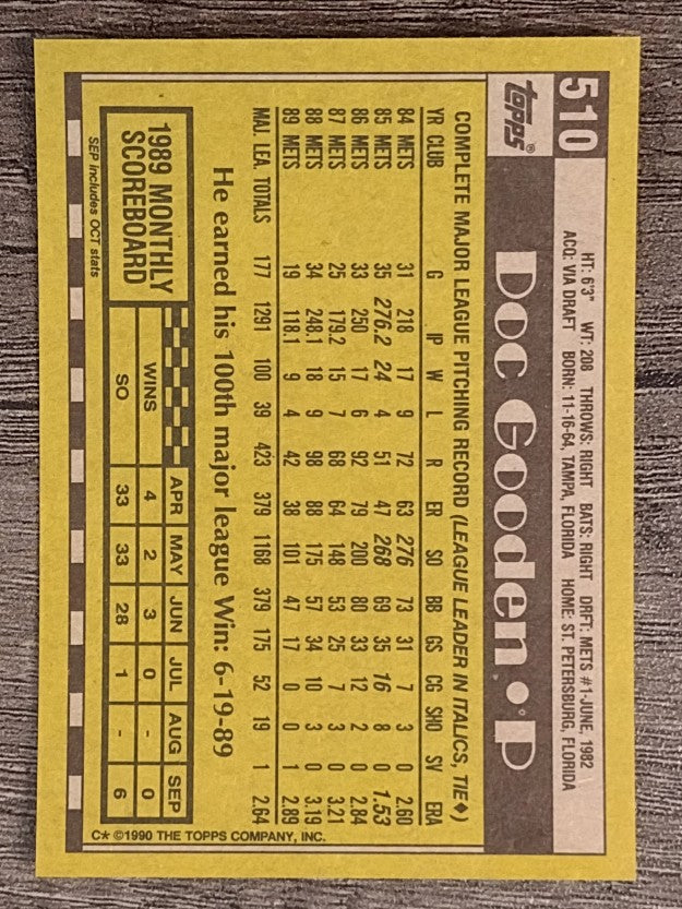 1990 Topps #510 Dwight Gooden