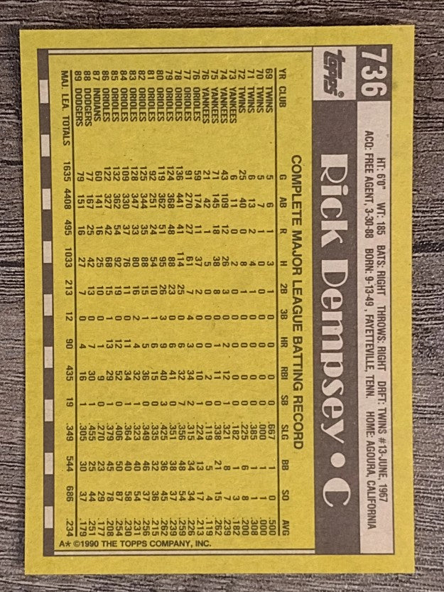 1990 Topps #736 Rick Dempsey