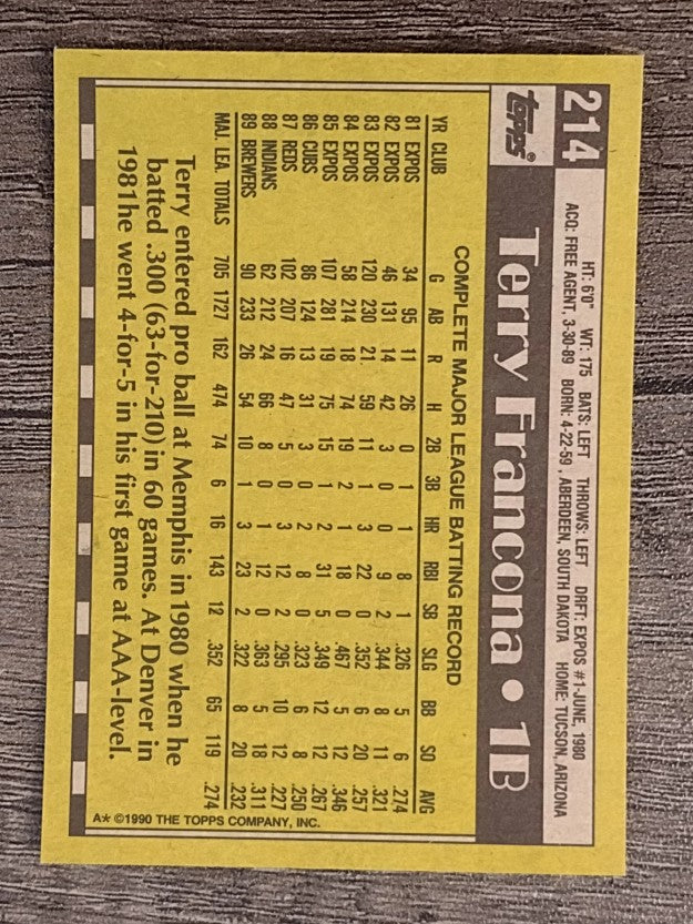 1990 Topps #214 Terry Francona