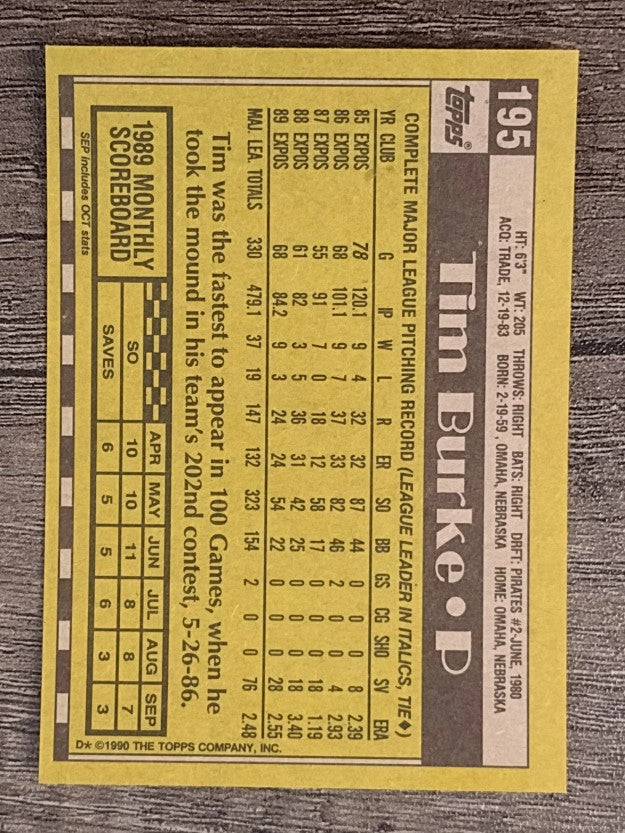 1990 Topps #195 Tim Burke