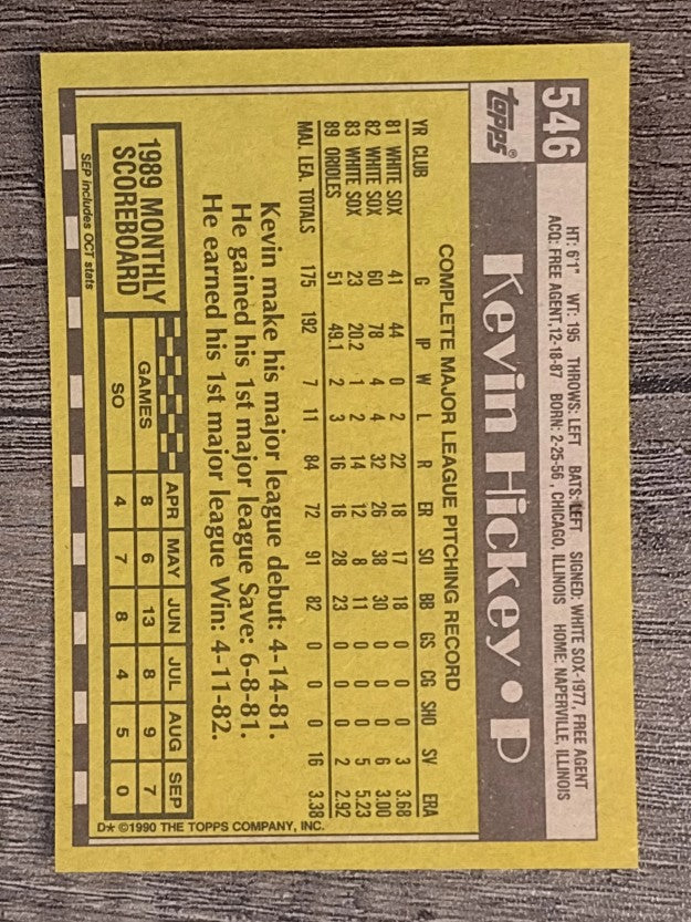1990 Topps #546 Kevin Hickey