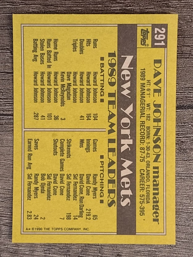 1990 Topps #291 Dave Johnson MG
