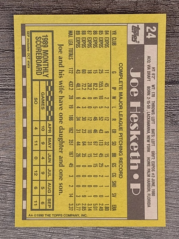 1990 Topps #24 Joe Hesketh