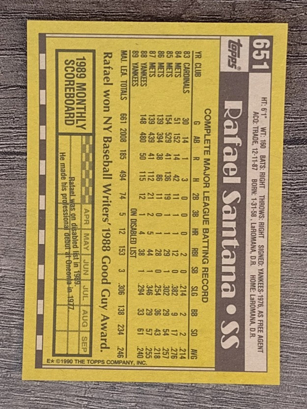 1990 Topps #651 Rafael Santana
