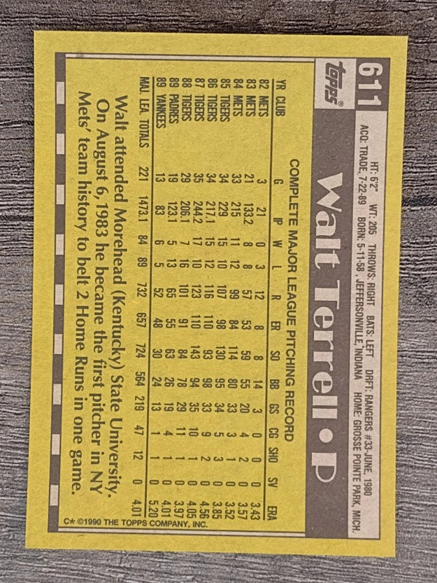 1990 Topps #611 Walt Terrell