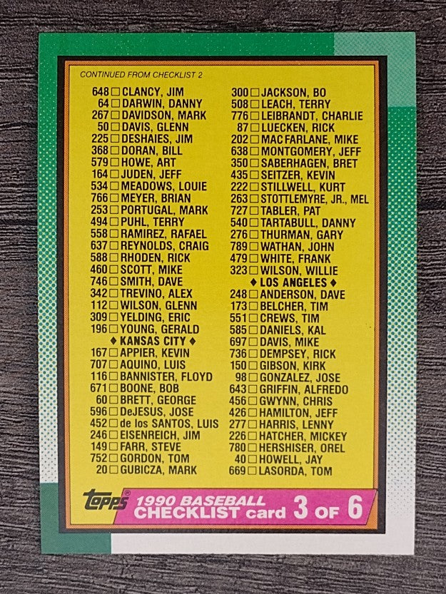 1990 Topps #376 Checklist 3