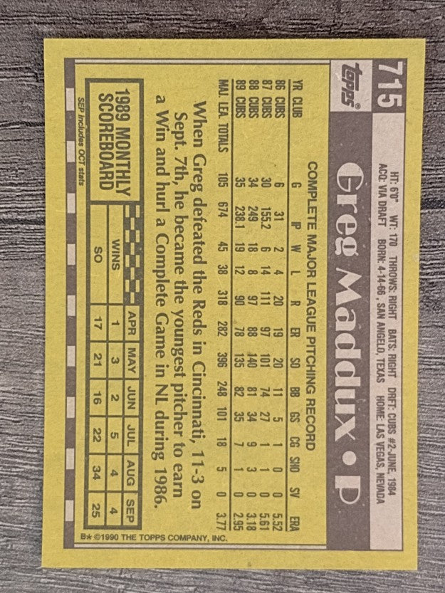 1990 Topps #715 Greg Maddux