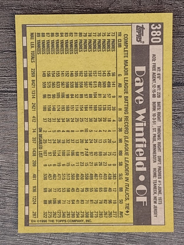 1990 Topps #380 Dave Winfield