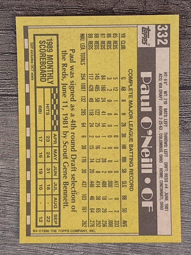 1990 Topps #332 Paul O'Neill