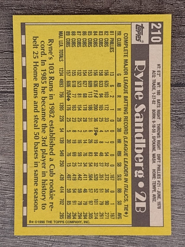 1990 Topps #210 Ryne Sandberg