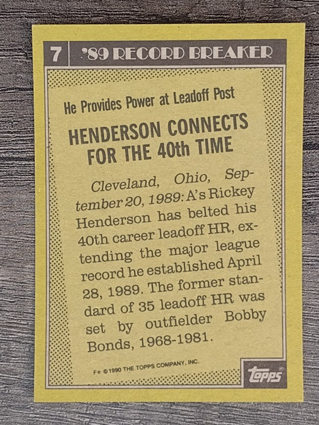 1990 Topps #7 Rickey Henderson RB