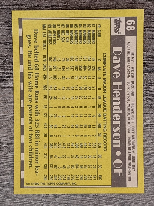 1990 Topps #68 Dave Henderson