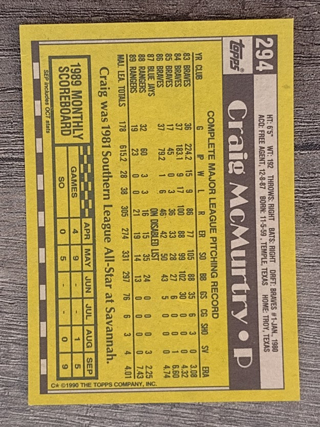 1990 Topps #294 Craig McMurtry