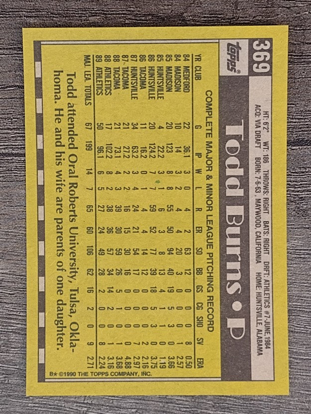 1990 Topps #369 Todd Burns