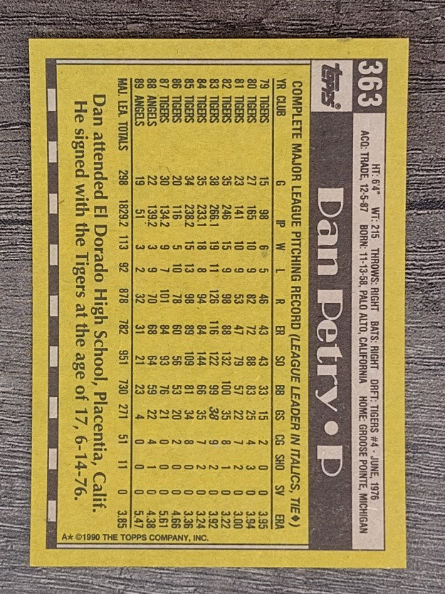 1990 Topps #363 Dan Petry