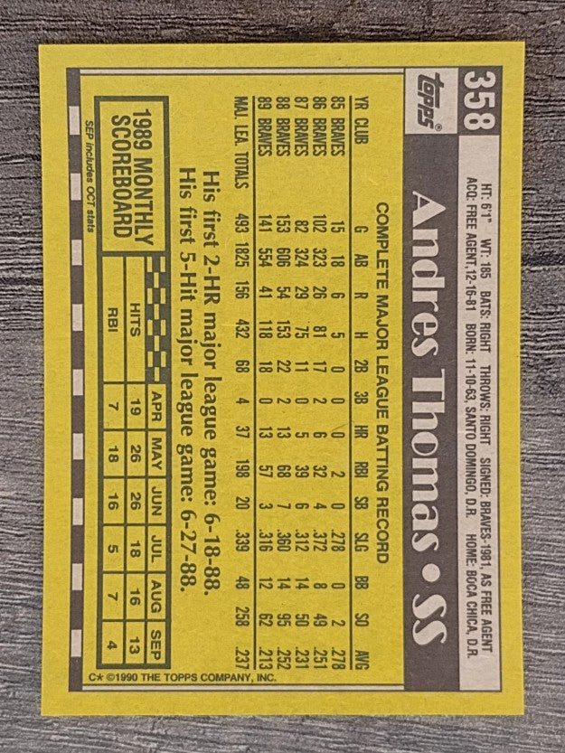 1990 Topps #358 Andres Thomas