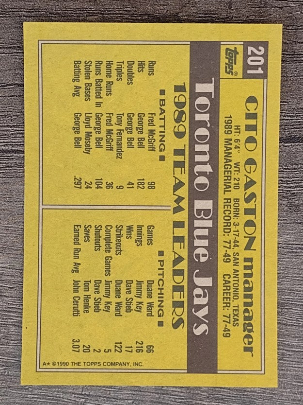 1990 Topps #201 Cito Gaston MG