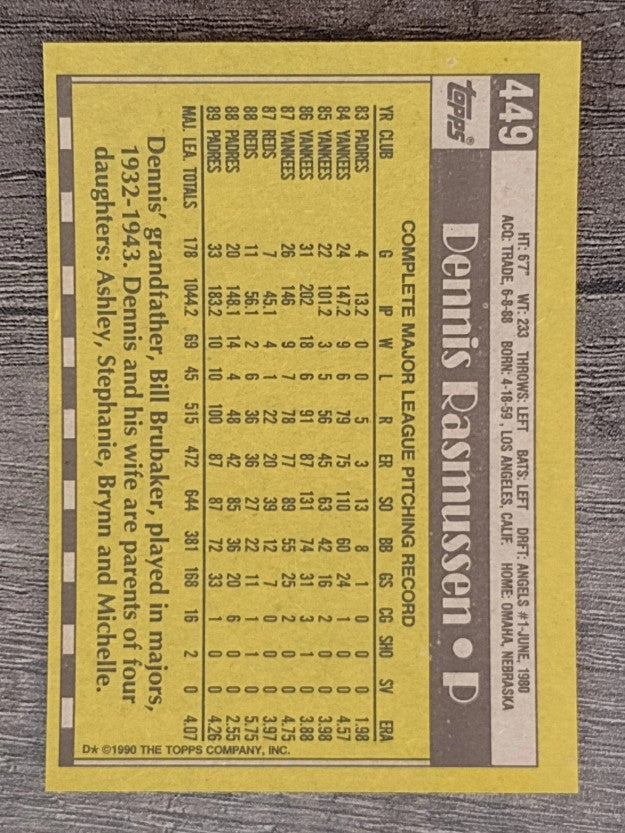 1990 Topps #449 Dennis Rasmussen