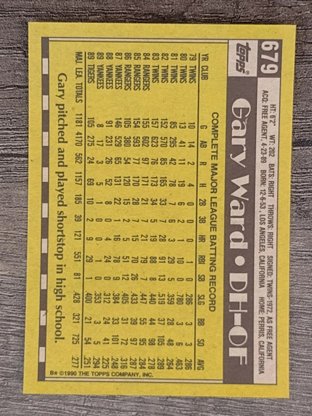 1990 Topps #679 Gary Ward