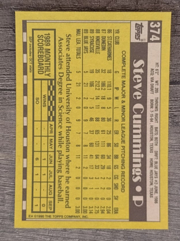 1990 Topps #374 Steve Cummings RC