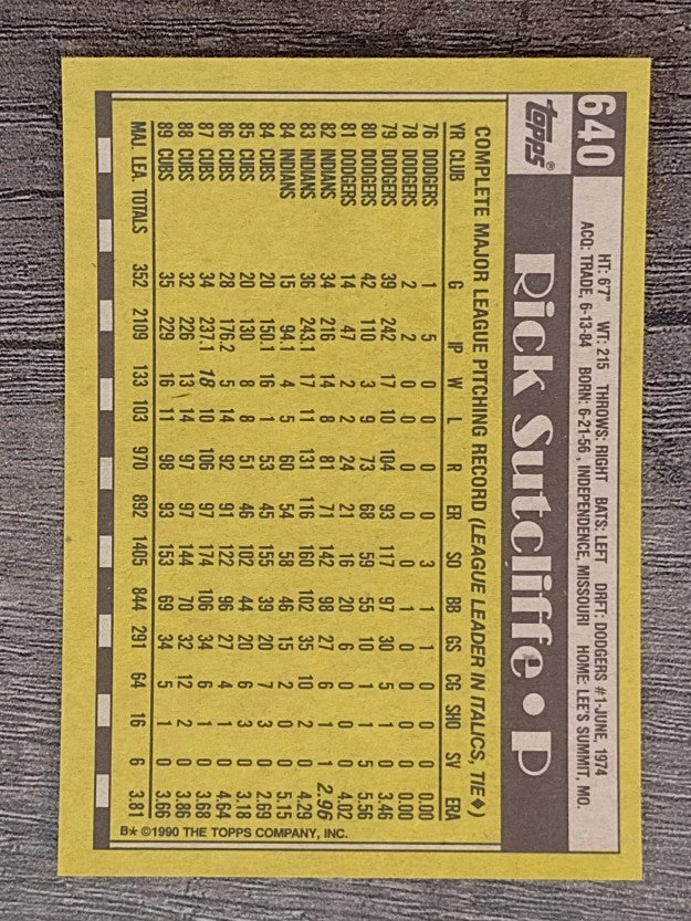 1990 Topps #640 Rick Sutcliffe
