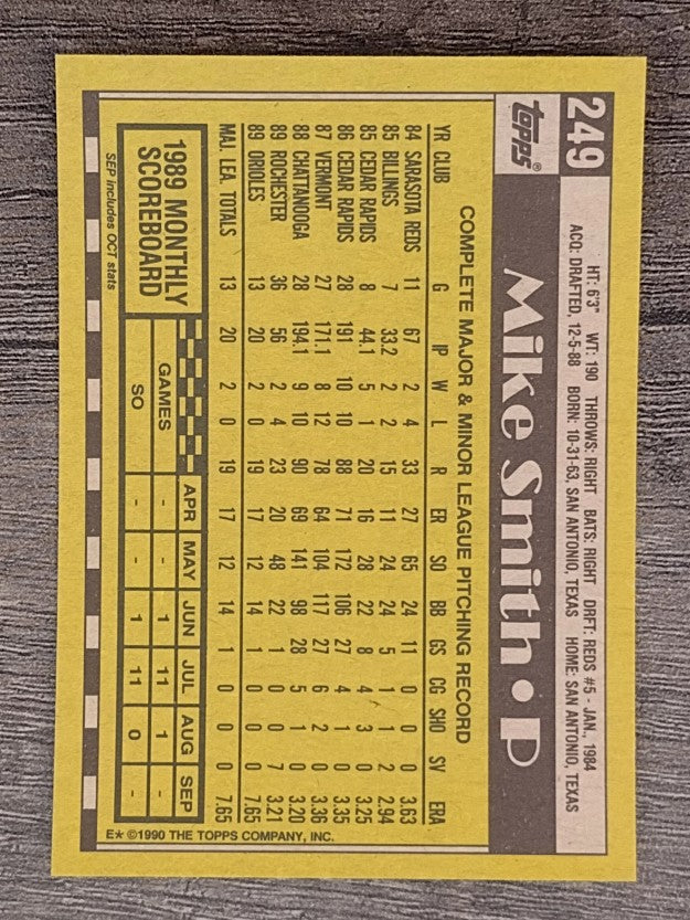 1990 Topps #249 Mike Texas Smith RC