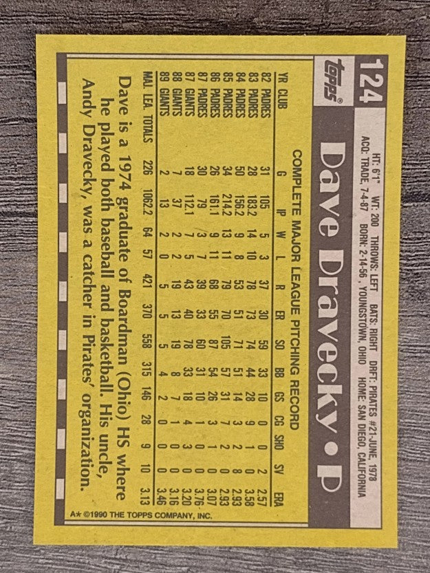 1990 Topps #124 Dave Dravecky