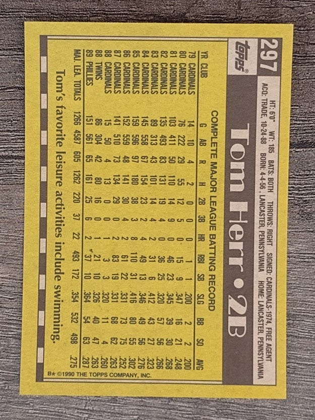 1990 Topps #297 Tommy Herr
