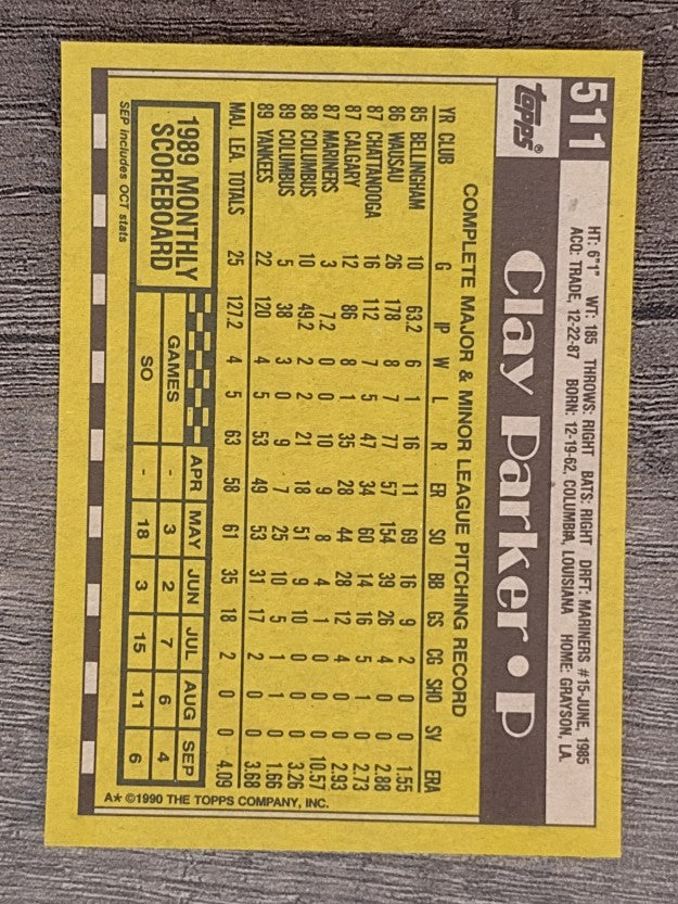 1990 Topps #511 Clay Parker