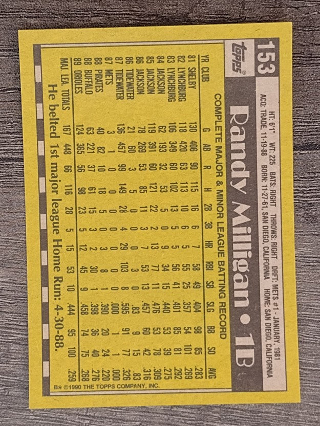 1990 Topps #153 Randy Milligan