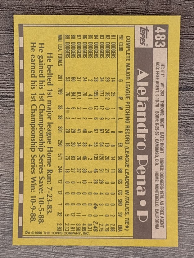 1990 Topps #483 Alejandro Pena