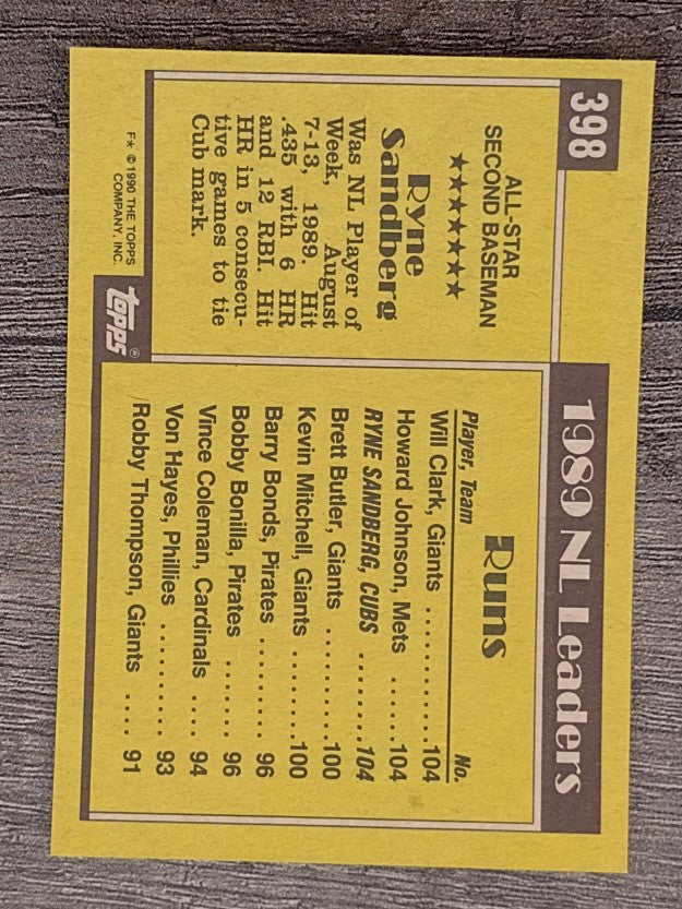 1990 Topps #398 Ryne Sandberg AS