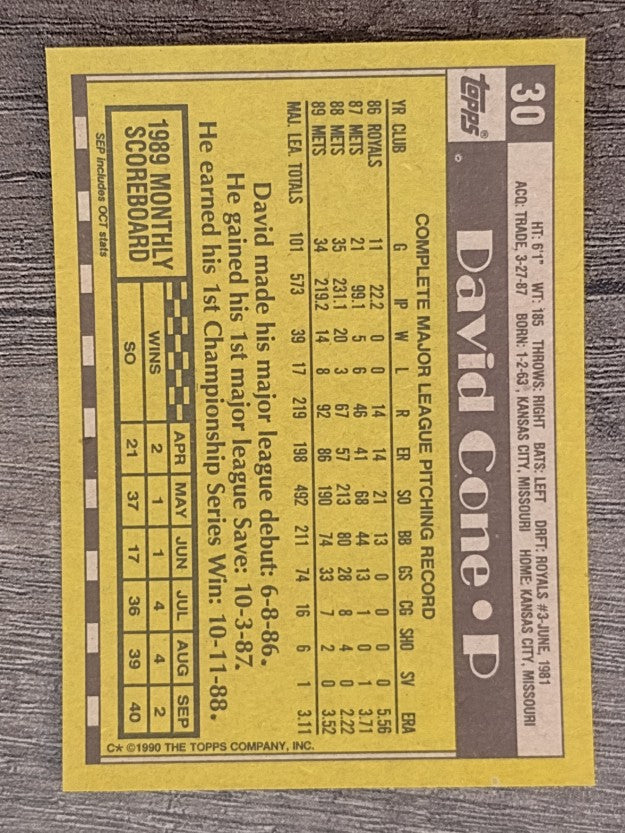 1990 Topps #30 David Cone
