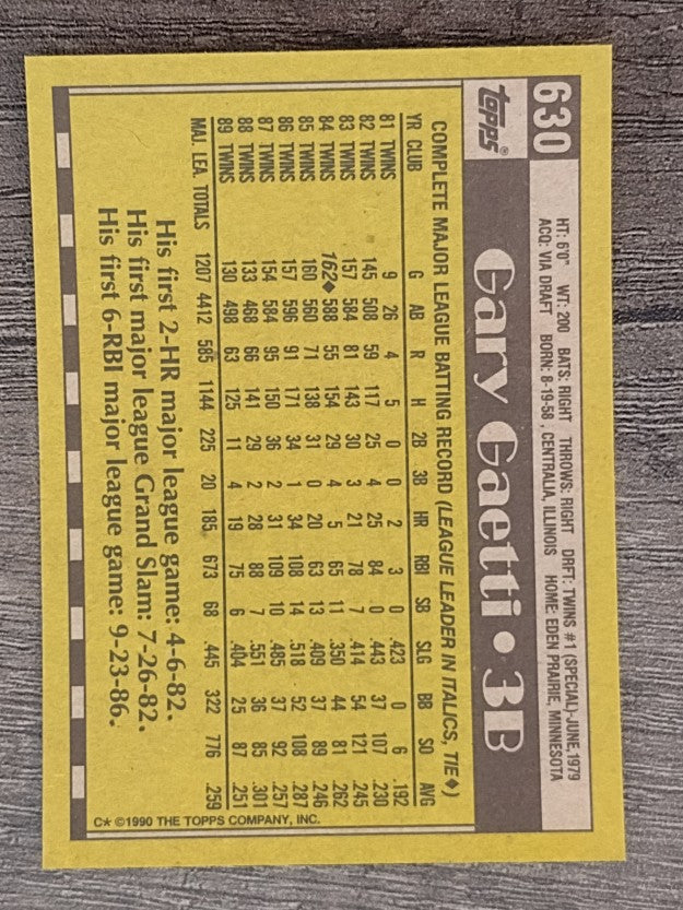 1990 Topps #630 Gary Gaetti