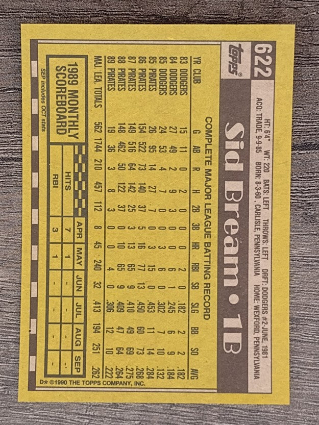 1990 Topps #622 Sid Bream