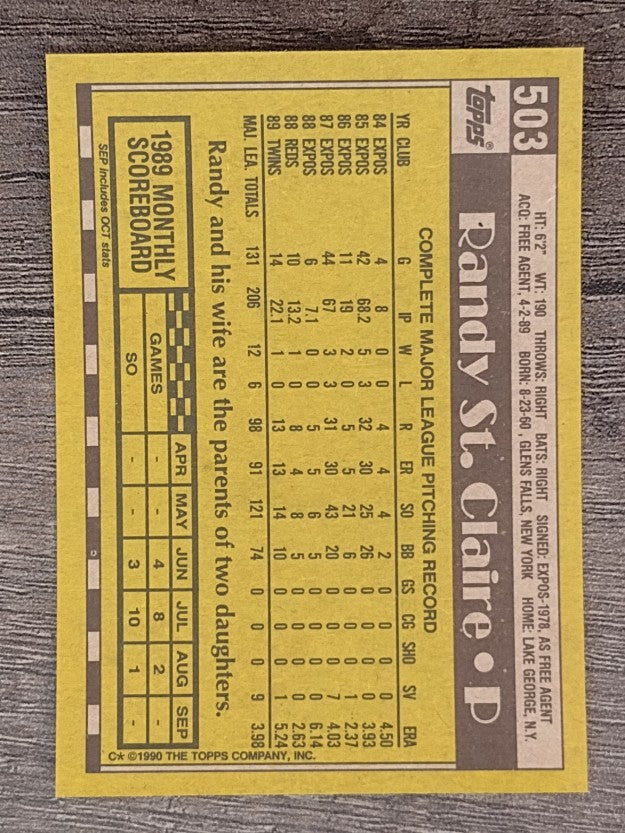 1990 Topps #503 Randy St.Claire
