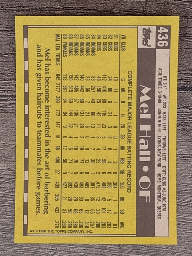 1990 Topps #436 Mel Hall