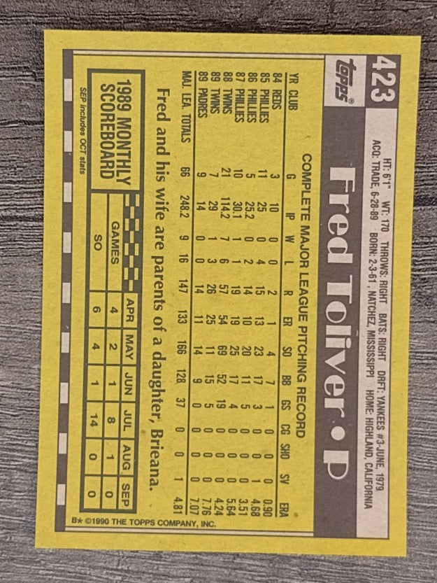 1990 Topps #423 Fred Toliver
