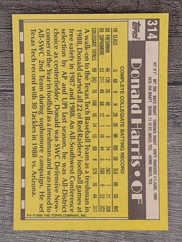 1990 Topps #314 Donald Harris FDP RC