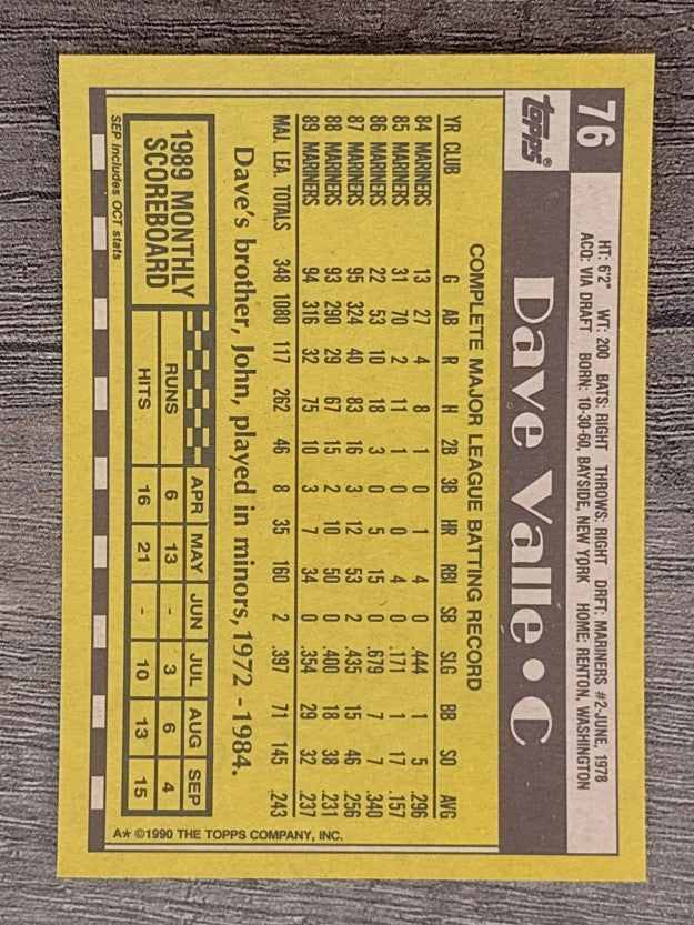 1990 Topps #76 Dave Valle