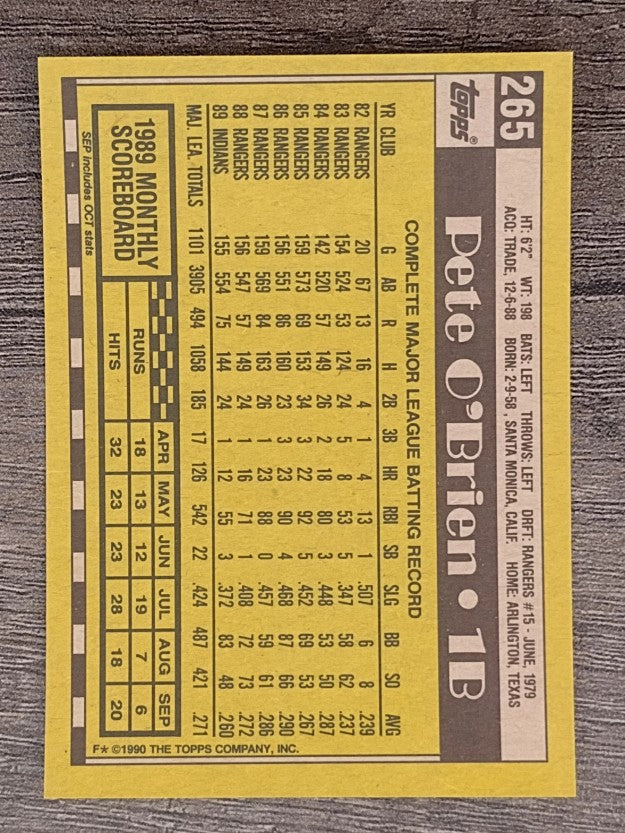 1990 Topps #265 Pete O'Brien