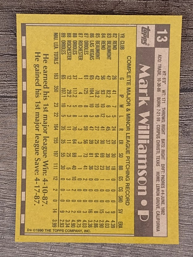 1990 Topps #13 Mark Williamson