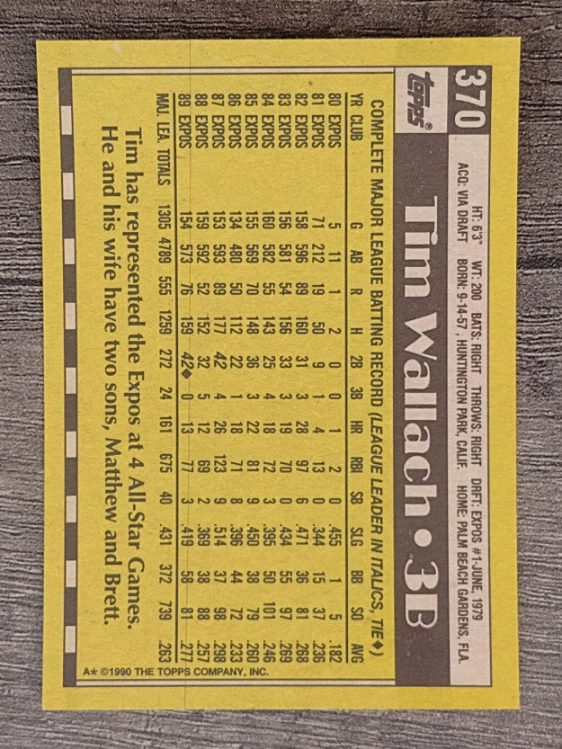 1990 Topps #370 Tim Wallach
