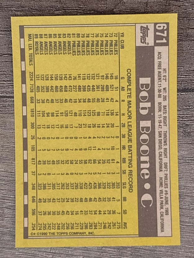 1990 Topps #671 Bob Boone